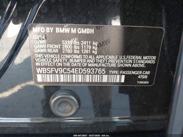 2014 Bmw M5 მანქანა იყიდება აუქციონზე, vin: WBSFV9C54ED593765, აუქციონის ნომერი: 44723637