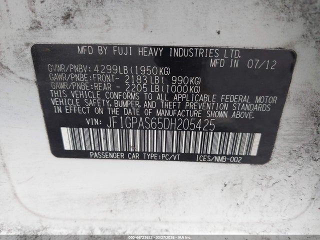 44723652 :رقم المزاد ، JF1GPAS65DH205425 vin ، 2013 Subaru Impreza 2.0i Sport Limited مزاد بيع