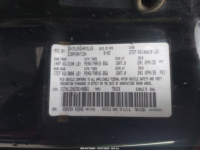 Продаж на аукціоні авто 2003 Dodge Dakota, vin: 1D7HL12X23S148661, номер лоту: 44723654