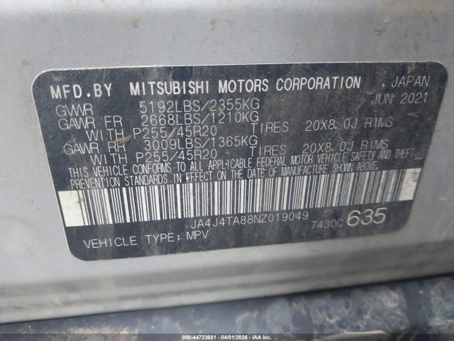 Продаж на аукціоні авто 2022 Mitsubishi Outlander Es 2.5 S-awc, vin: JA4J4TA88NZ019049, номер лоту: 44723681