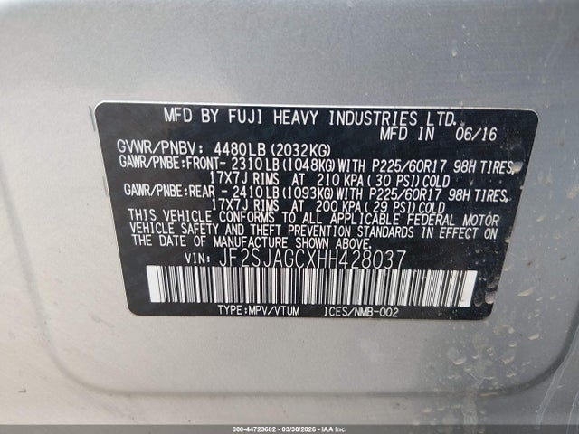 Aukcja sprzedaży 2017 Subaru Forester 2.5i Premium, vin: JF2SJAGCXHH428037, numer aukcji: 44723682