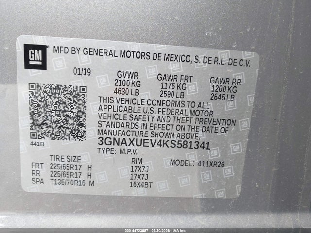 3GNAXUEV4KS581341 Chevrolet EQUINOX LT