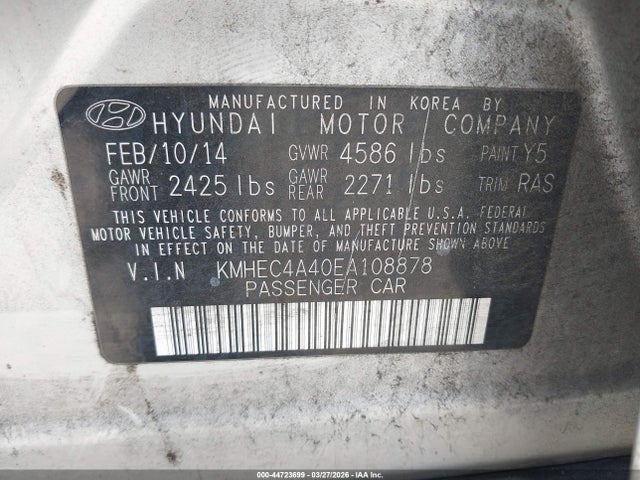 Aukcja sprzedaży 2014 Hyundai Sonata Hybrid Limited, vin: KMHEC4A40EA108878, numer aukcji: 44723699