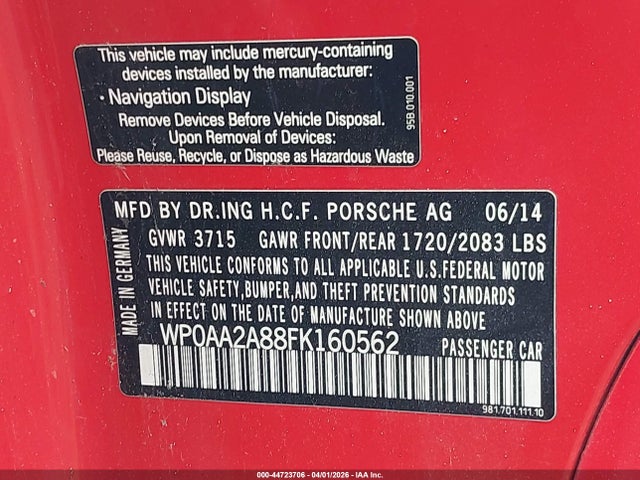 2015 PORSCHE CAYMAN WP0AA2A88FK160562 Photo 8