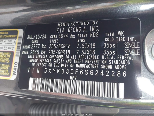Продаж на аукціоні авто 2025 Kia Sportage Ex, vin: 5XYK33DF6SG242286, номер лоту: 44723725