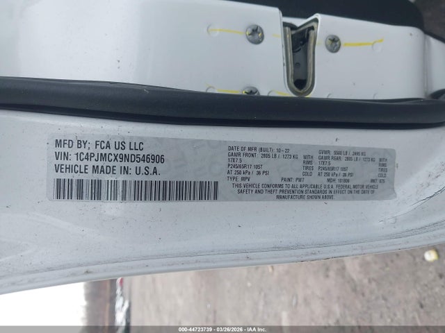 2022 Jeep Cherokee X 4x4 მანქანა იყიდება აუქციონზე, vin: 1C4PJMCX9ND546906, აუქციონის ნომერი: 44723739