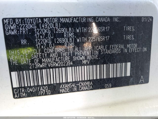 Aukcja sprzedaży 2024 Toyota Rav4 Hybrid Xle, vin: 2T3RWRFV6RW202394, numer aukcji: 44723756