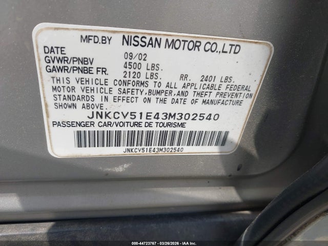 Aukcja sprzedaży 2003 Infiniti G35 Luxury Leather, vin: JNKCV51E43M302540, numer aukcji: 44723767