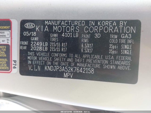 44723768 :رقم المزاد ، KNDJP3A52K7642158 vin ، 2019 Kia Soul + مزاد بيع