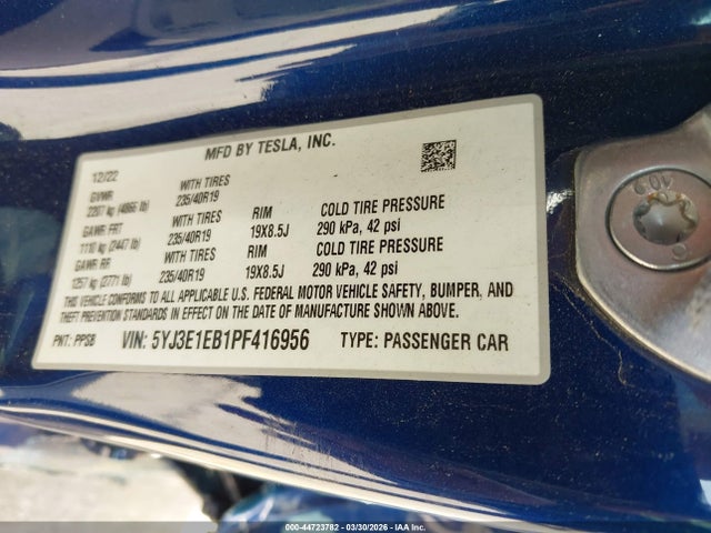 5YJ3E1EB1PF416956 Tesla Model 3 Long Range Dual Motor All-wheel Drive