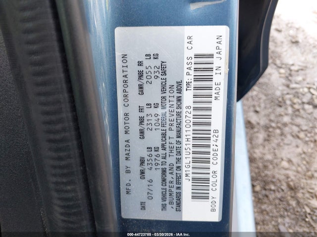 Auction sale of the 2017 Mazda Mazda6 Sport, vin: JM1GL1U51H1100728, lot number: 44723785