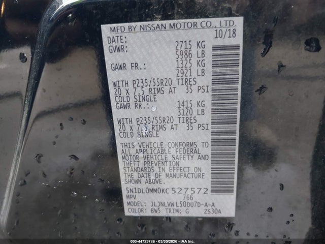 Продажа на аукционе авто 2019 Infiniti Qx60 Luxe, vin: 5N1DL0MM0KC527572, номер лота: 44723786