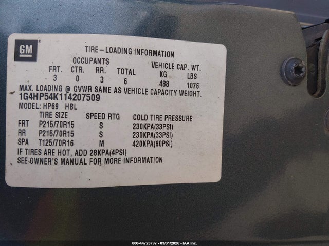 Aukcja sprzedaży 2001 Buick Lesabre Custom, vin: 1G4HP54K114207509, numer aukcji: 44723797
