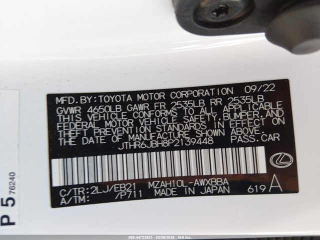 Aukcja sprzedaży 2023 Lexus Ux 250h F Sport Handling, vin: JTHR6JBH8P2139448, numer aukcji: 44723803