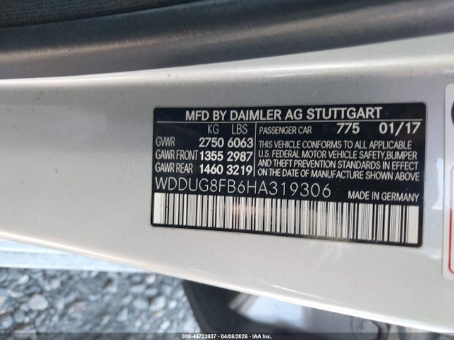 44723807 :رقم المزاد ، WDDUG8FB6HA319306 vin ، 2017 Mercedes-benz S 550 4matic مزاد بيع