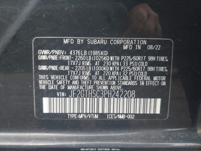 Aukcja sprzedaży 2023 Subaru Crosstrek Sport, vin: JF2GTHSC3PH242208, numer aukcji: 44723813