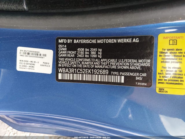 Aukcja sprzedaży 2014 Bmw 435i, vin: WBA3R1C52EK192689, numer aukcji: 44723819