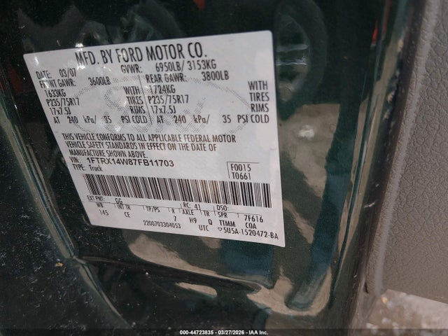2007 FORD F-150 1FTRX14W87FB11703 Photo 8