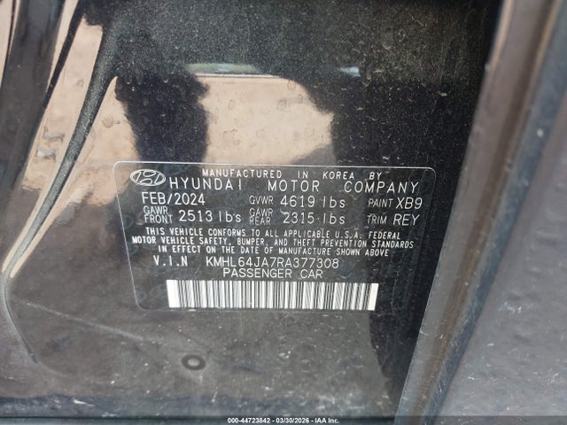 Aukcja sprzedaży 2024 Hyundai Sonata Sel, vin: KMHL64JA7RA377308, numer aukcji: 44723842