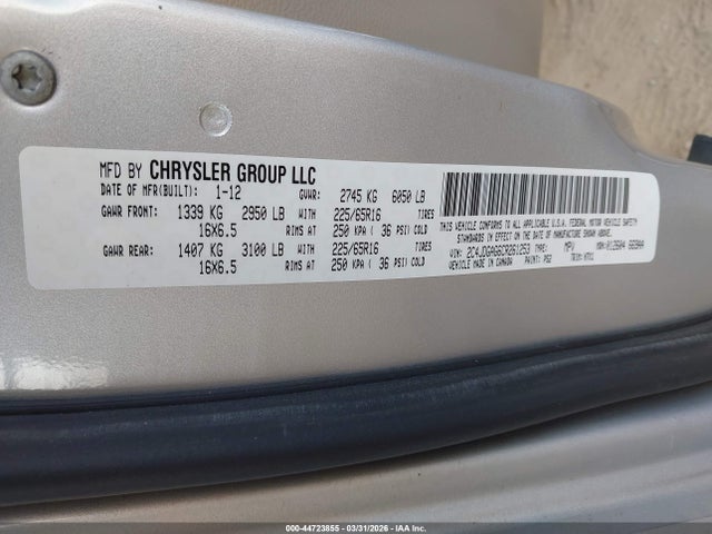 2012 Ram Cargo C/v მანქანა იყიდება აუქციონზე, vin: 2C4JDGAG6CR261253, აუქციონის ნომერი: 44723855