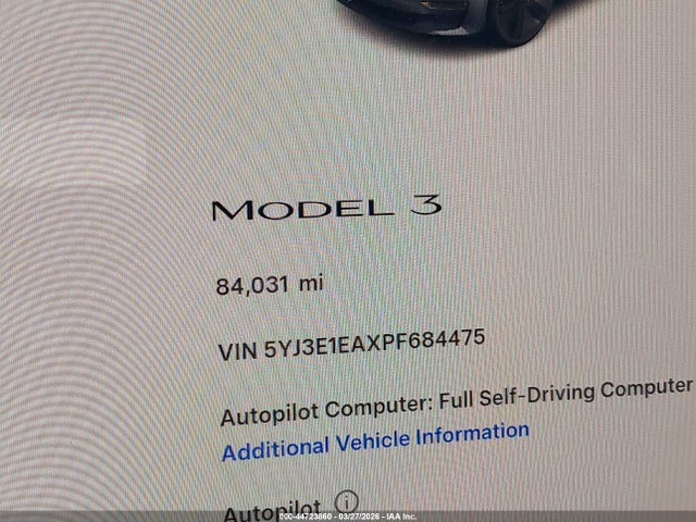 Aukcja sprzedaży 2023 Tesla Model 3 Rear-wheel Drive, vin: 5YJ3E1EAXPF684475, numer aukcji: 44723860