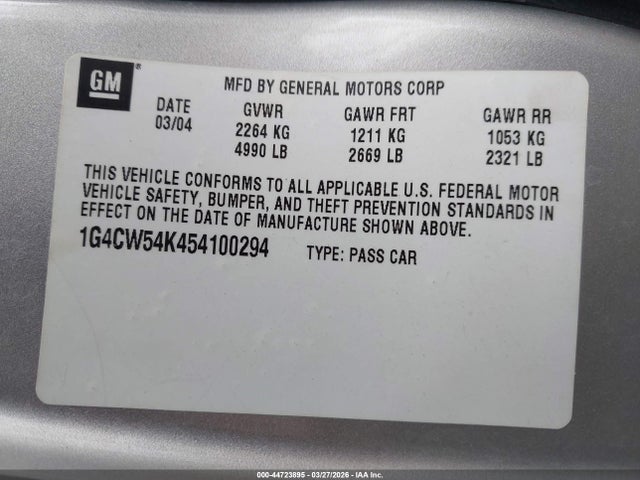 44723895 :رقم المزاد ، 1G4CW54K454100294 vin ، 2005 Buick Park Avenue مزاد بيع