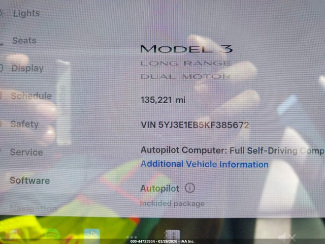 Продаж на аукціоні авто 2019 Tesla Model 3 Long Range/performance, vin: 5YJ3E1EB5KF385672, номер лоту: 44723934