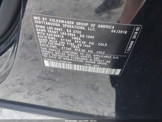 Продаж на аукціоні авто 2018 Volkswagen Atlas 3.6l V6 Se, vin: 1V2KR2CA4JC569186, номер лоту: 44724000
