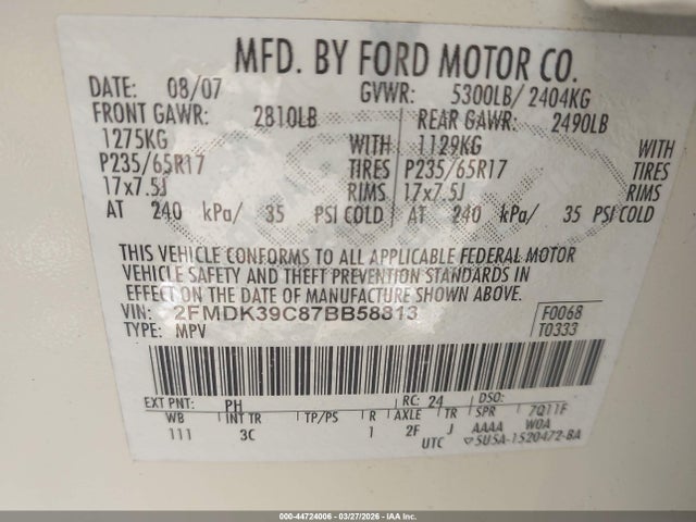 2007 FORD EDGE 2FMDK39C87BB58813 Photo 8