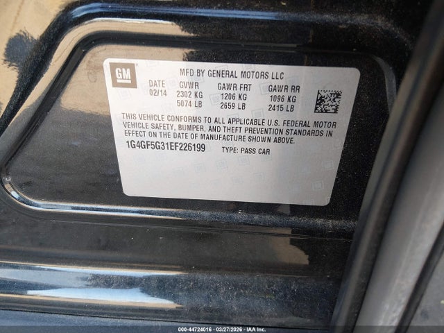 44724016 :رقم المزاد ، 1G4GF5G31EF226199 vin ، 2014 Buick Lacrosse Premium Ii Group مزاد بيع