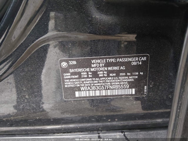 2015 Bmw 328i Xdrive მანქანა იყიდება აუქციონზე, vin: WBA3B3G57FNR85559, აუქციონის ნომერი: 44724020