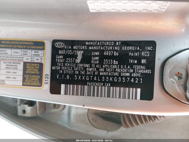 KIA Optima Lx 2019 5XXGT4L33KG357421 Image 9
