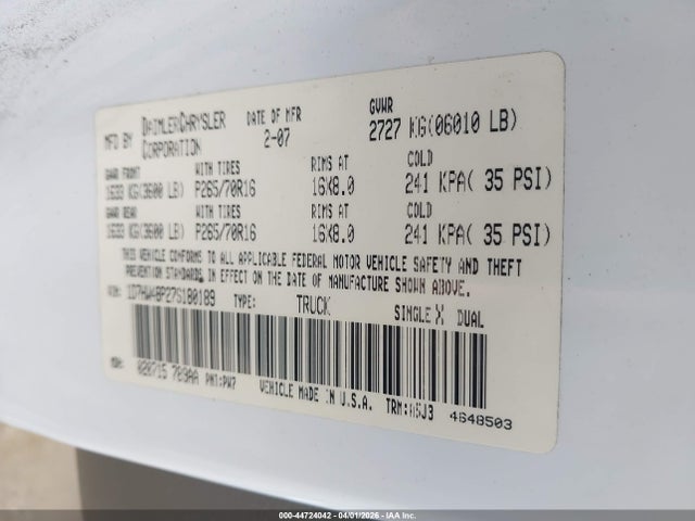 Продажа на аукционе авто 2007 Dodge Dakota Slt, vin: 1D7HW48P27S180189, номер лота: 44724042