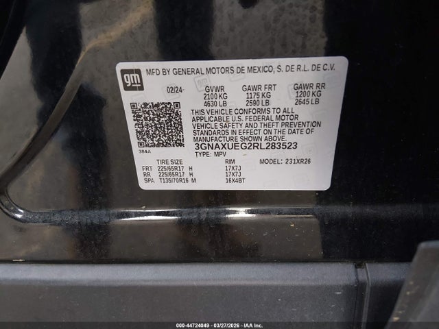 2024 Chevrolet Equinox Awd Lt მანქანა იყიდება აუქციონზე, vin: 3GNAXUEG2RL283523, აუქციონის ნომერი: 44724049