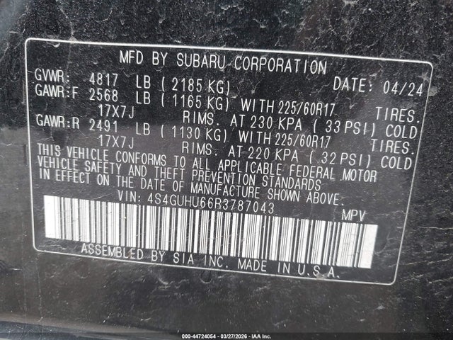 2024 Subaru Crosstrek Wilderness მანქანა იყიდება აუქციონზე, vin: 4S4GUHU66R3787043, აუქციონის ნომერი: 44724054