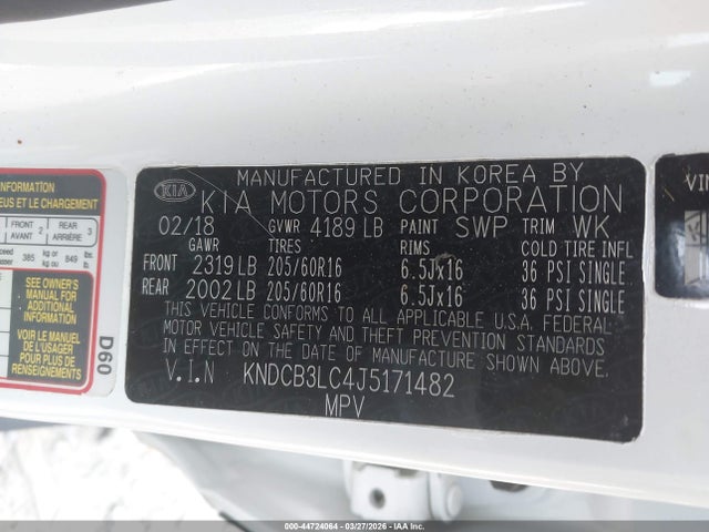 2018 Kia Niro Lx მანქანა იყიდება აუქციონზე, vin: KNDCB3LC4J5171482, აუქციონის ნომერი: 44724064