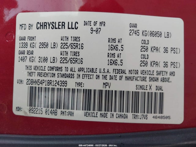 2008 DODGE GRAND CARAVAN 2D8HN54P18R124399 Photo 8