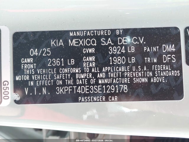 Продаж на аукціоні авто 2025 Kia K4 Lxs, vin: 3KPFT4DE3SE129178, номер лоту: 44724082