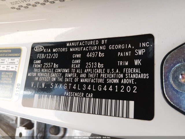 Продажа на аукционе авто 2020 Kia Optima Lx, vin: 5XXGT4L34LG441202, номер лота: 44724085