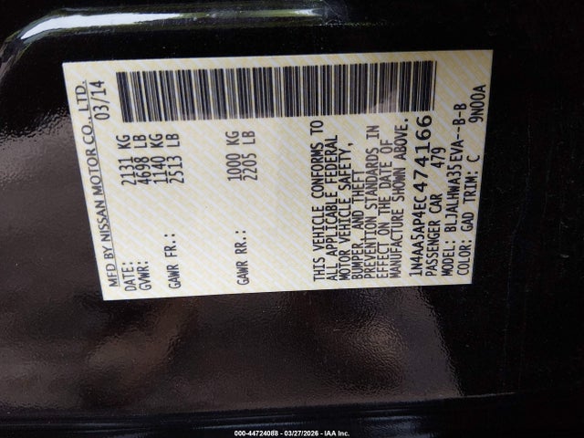 Nissan Maxima 3.5 Sv 2014 1N4AA5AP4EC474166 Image 9