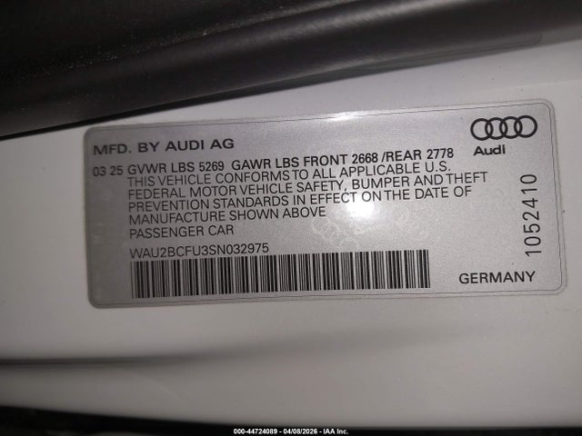 Aukcja sprzedaży 2025 Audi All-new A5 Premium Plus Tfsi Quattro S Tronic, vin: WAU2BCFU3SN032975, numer aukcji: 44724089