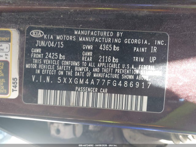 Aukcja sprzedaży 2015 Kia Optima Lx, vin: 5XXGM4A77FG486917, numer aukcji: 44724092