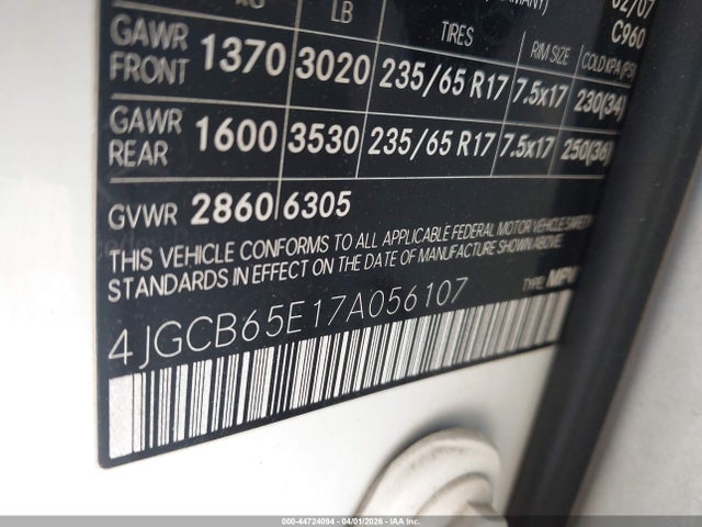Aukcja sprzedaży 2007 Mercedes-benz R 350 4matic, vin: 4JGCB65E17A056107, numer aukcji: 44724094