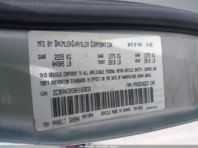2006 Chrysler 300 მანქანა იყიდება აუქციონზე, vin: 2C3KA43R56H103933, აუქციონის ნომერი: 44724097