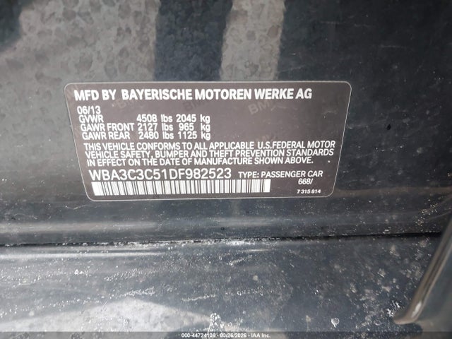 Aukcja sprzedaży 2013 Bmw 320i Xdrive, vin: WBA3C3C51DF982523, numer aukcji: 44724106