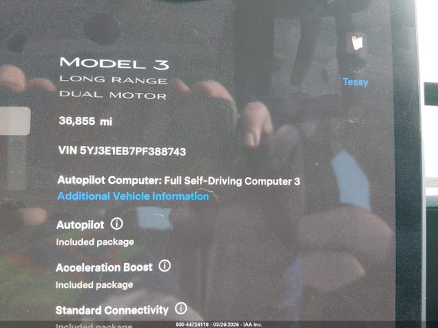 5YJ3E1EB7PF388743 Tesla Model 3 Long Range Dual Motor All-wheel Drive