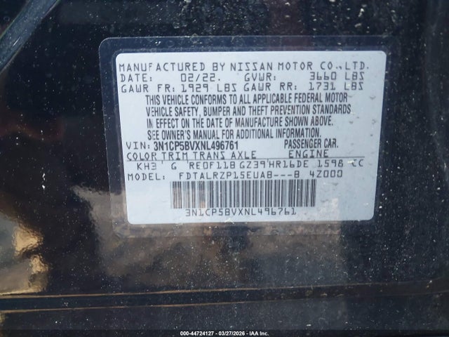 Продаж на аукціоні авто 2022 Nissan Kicks S Xtronic Cvt, vin: 3N1CP5BVXNL496761, номер лоту: 44724127