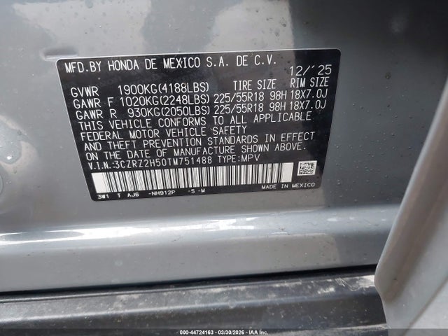 Aukcja sprzedaży 2026 Honda Hr-v Awd Sport, vin: 3CZRZ2H50TM751488, numer aukcji: 44724163