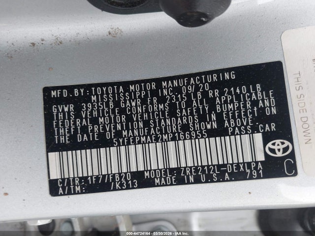 Toyota COROLLA LE 2021 5YFEPMAE2MP166955 Image 9