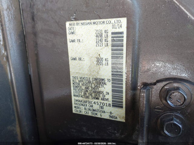 1N4AA5AP3EC457018 Nissan Maxima 3.5 S/3.5 Sv